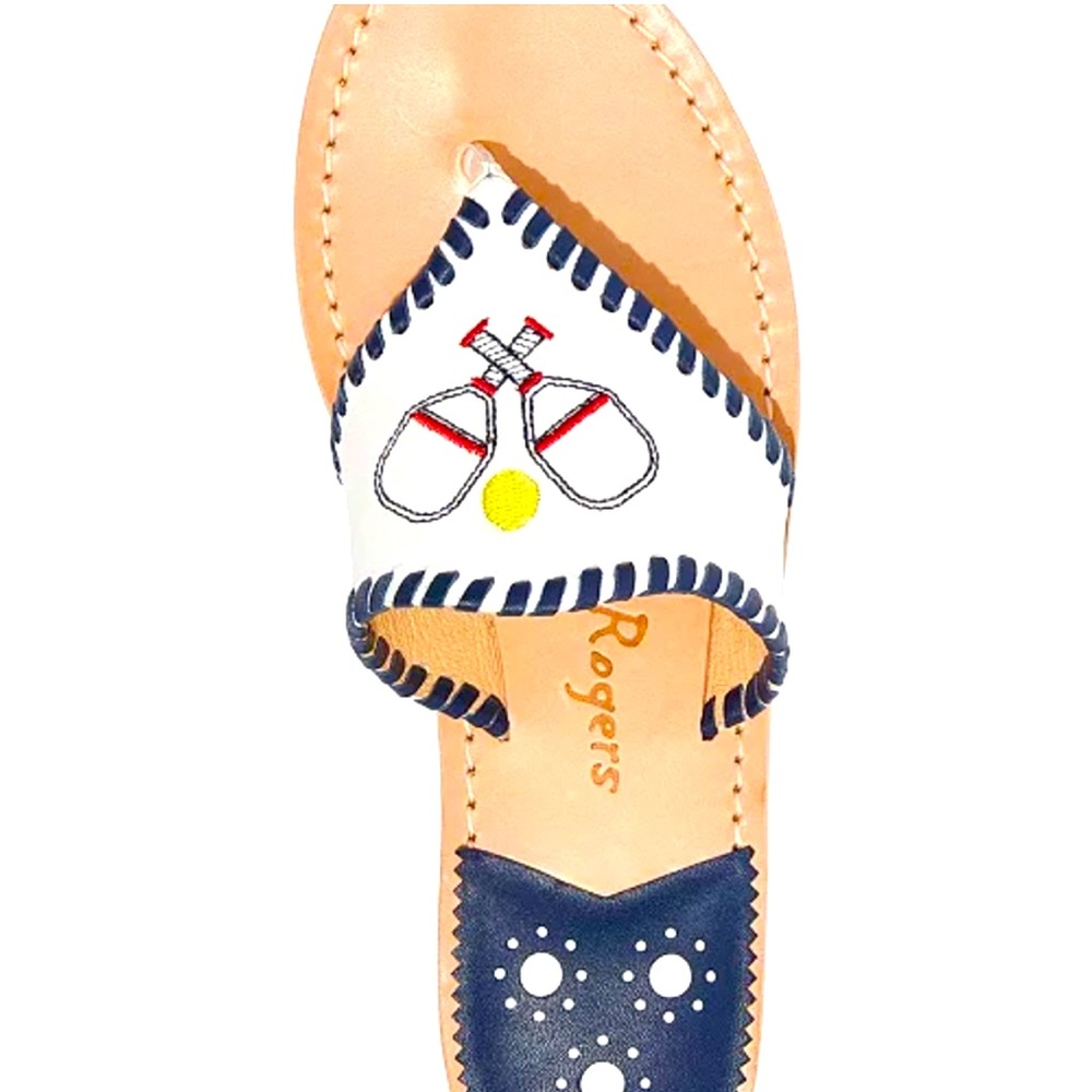 Jack Rogers Pickleball Women's Navy and White Leather Sandals NWT Rare 6.5